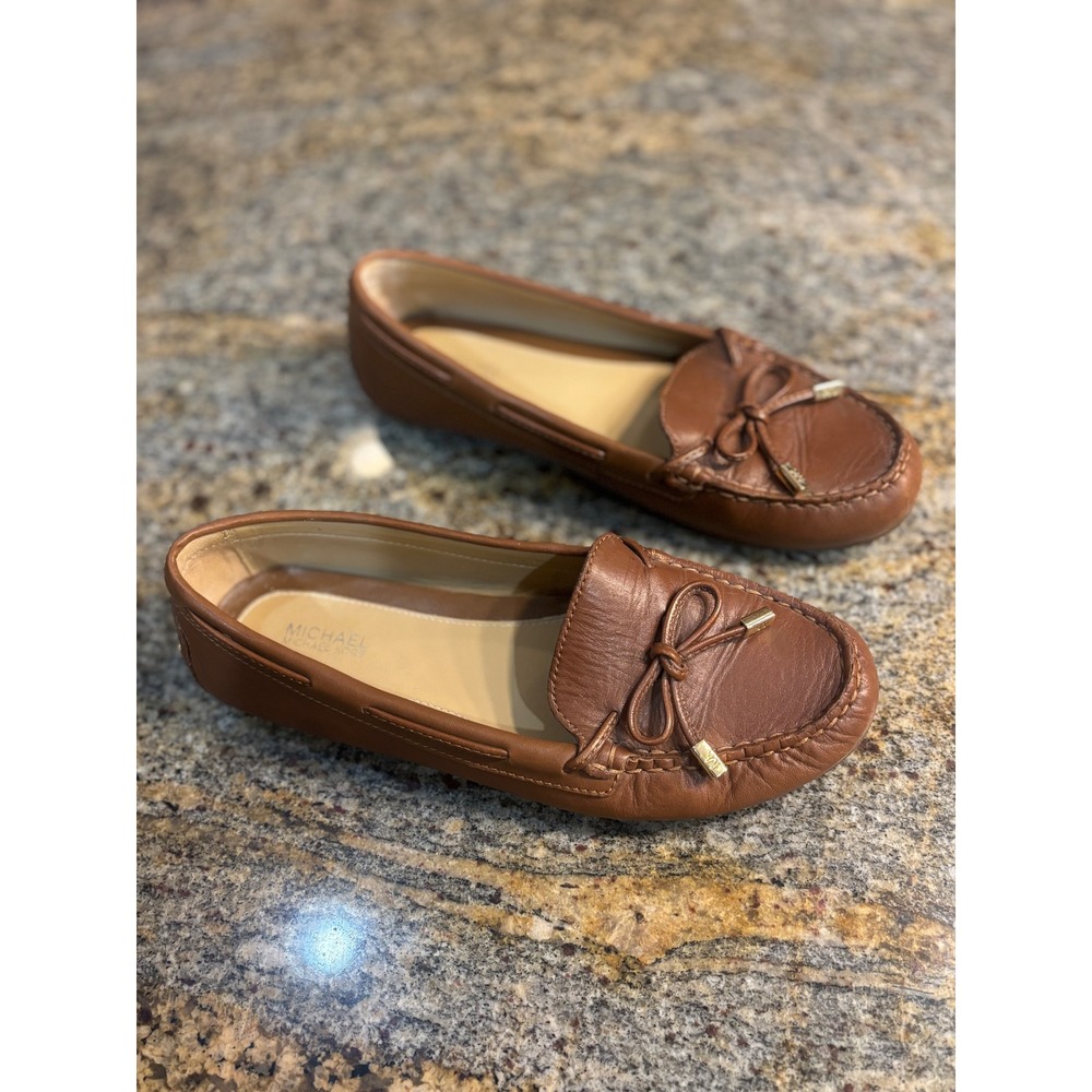 MICHAEL KORS‎ Brown Leather Bow Detail Driving Moccasins Loafers Women Size 7.5M